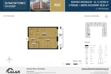 Rzut - Mieszkanie na sprzedaż 2 pokoje o powierzchni 39,32 m² - numer DM42 w Diamentowe Tarasy
