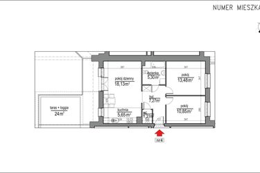 Rzut - Mieszkanie na sprzedaż 3 pokoje o powierzchni 61,99 m² - numer 1m.4 w Osiedle Rytm