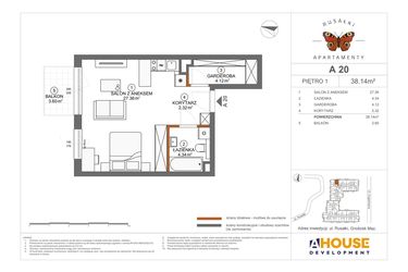 Rzut - Mieszkanie na sprzedaż 1 pokój o powierzchni 38,14 m² - numer A20 w Apartamenty Rusałki