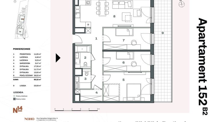 Rzut - Mieszkanie na sprzedaż 4 pokoje o powierzchni 183,05 m² - numer B2.152 w Nadgórników 14