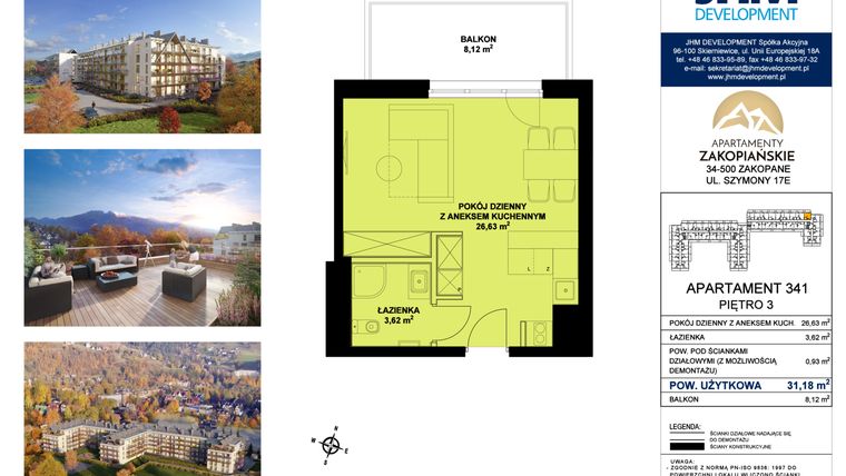 Rzut - Mieszkanie na sprzedaż 1 pokój o powierzchni 31,19 m² - numer 341 w Apartamenty Zakopiańskie