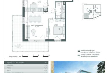 Rzut - Mieszkanie na sprzedaż 3 pokoje o powierzchni 55,09 m² - numer 20 w Unikat Apartamenty C