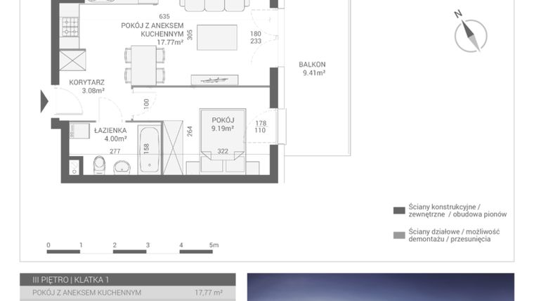 Rzut - Mieszkanie na sprzedaż 2 pokoje o powierzchni 34,04 m² - numer M18 w Apartamenty Przystań bud. F