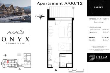 Rzut - Mieszkanie na sprzedaż 1 pokój o powierzchni 27,43 m² - numer NR 0.A12 w Onyx Resort & Spa