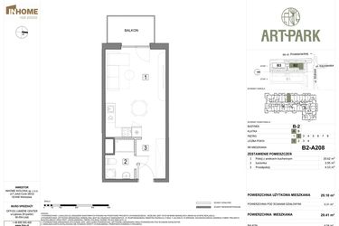 Rzut - Mieszkanie na sprzedaż 1 pokój o powierzchni 29,41 m² - numer B.2.A208 w ArtPark