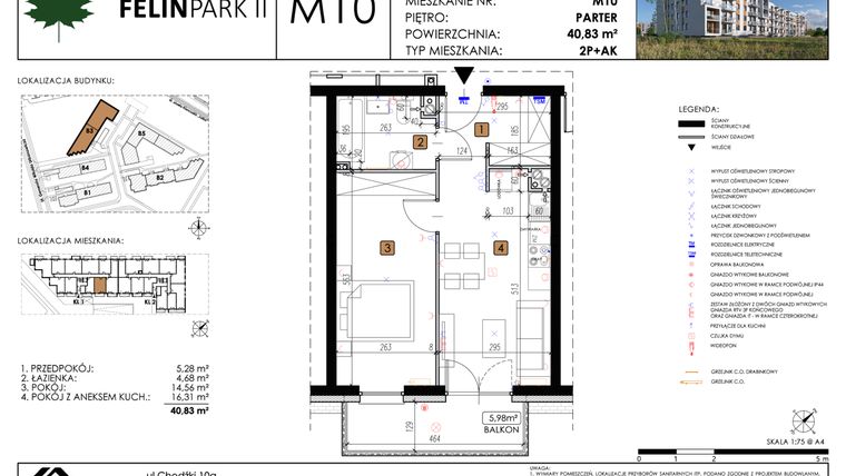 Rzut - Mieszkanie na sprzedaż 2 pokoje o powierzchni 40,86 m² - numer M10 w Felin Park II etap 2
