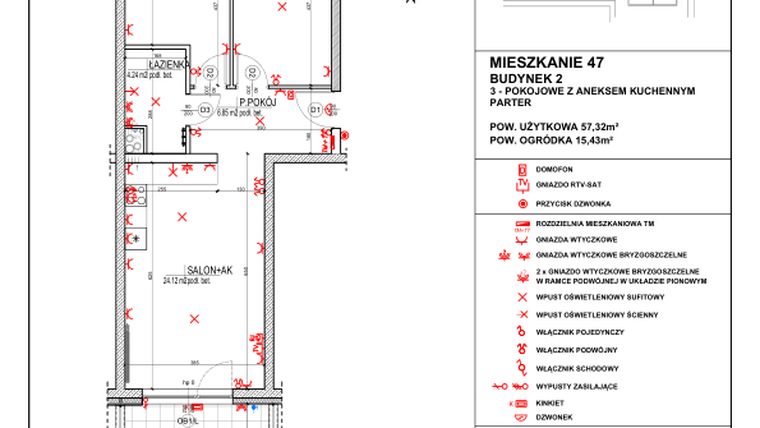 Rzut - Mieszkanie na sprzedaż 3 pokoje o powierzchni 57,32 m² - numer 4.47 w Osiedle 4 Pory Roku - Etap VII