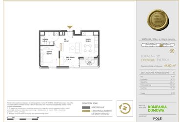 Rzut - Mieszkanie na sprzedaż 2 pokoje o powierzchni 44,03 m² - numer WKJ-LM-19 w Wola Księcia Janusza