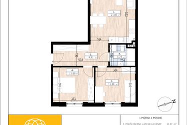Rzut - Mieszkanie na sprzedaż 3 pokoje o powierzchni 58,27 m² - numer A3/1/3 w ACCANTO
