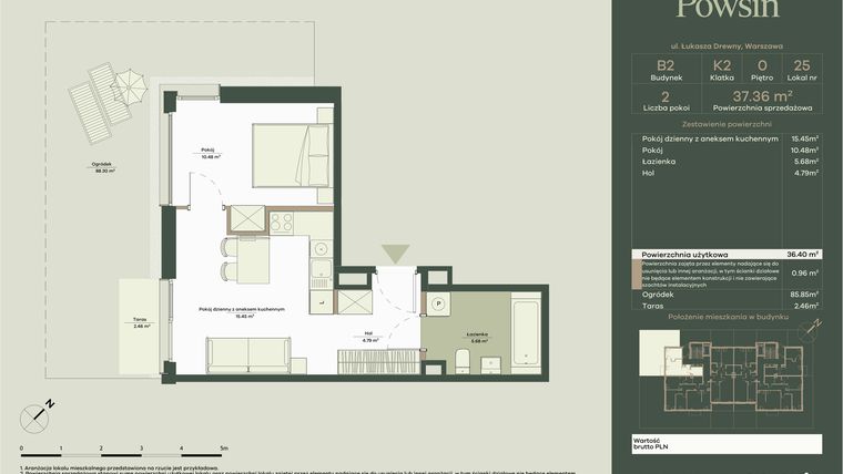 Rzut - Mieszkanie na sprzedaż 2 pokoje o powierzchni 86,4 m² - numer B2/25 w Onelife Powsin