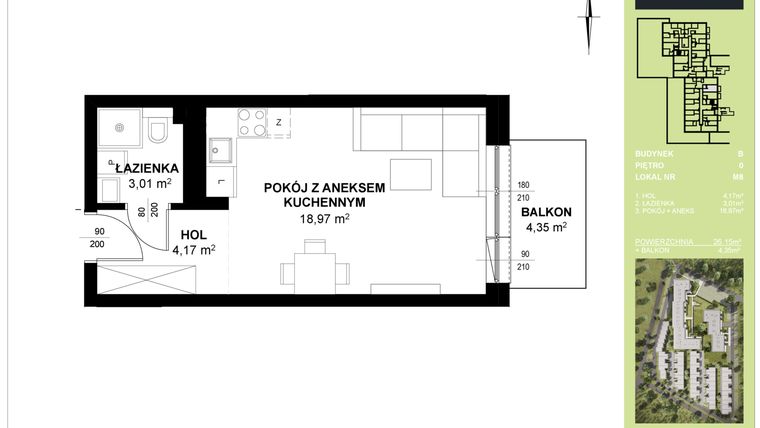 Rzut - Mieszkanie na sprzedaż 1 pokój o powierzchni 26,15 m² - numer B_M8 w Triton Kampinos III