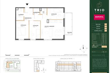 Rzut - Mieszkanie na sprzedaż 4 pokoje o powierzchni 66,91 m² - numer A039 w Trio Park