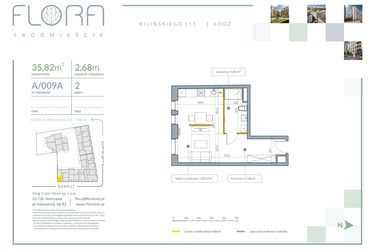 Rzut - Mieszkanie na sprzedaż 1 pokój o powierzchni 35,82 m² - numer A.9A w Flora Śródmieście