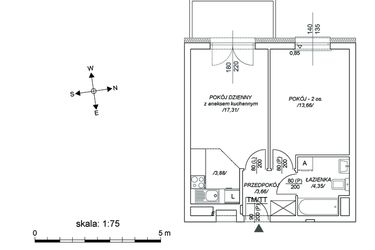 Rzut - Mieszkanie na sprzedaż 2 pokoje o powierzchni 38,98 m² - numer M69 w Osiedle Mała Dziesiąta etap II