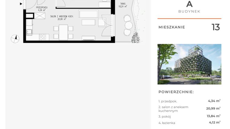 Rzut - Mieszkanie na sprzedaż 2 pokoje o powierzchni 43,29 m² - numer 13 w Semiramis