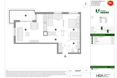 Rzut - Mieszkanie na sprzedaż 3 pokoje o powierzchni 57,63 m² - numer 1.3.C.47 w Osiedle Urbino
