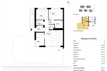 Rzut - Mieszkanie na sprzedaż 4 pokoje o powierzchni 71,22 m² - numer 9.1 w River Park