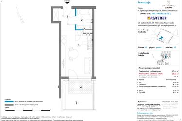 Rzut - Mieszkanie na sprzedaż 1 pokój o powierzchni 27,49 m² - numer B.0.65 w Daszyńskiego Square etap 1