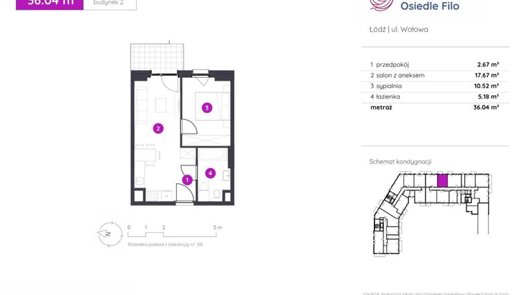 Rzut - Mieszkanie na sprzedaż 2 pokoje o powierzchni 36,04 m² - numer 2.C.0.05 w Murapol Osiedle Filo etap II