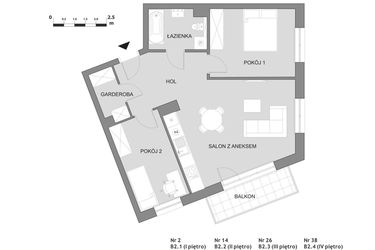 Rzut - Mieszkanie na sprzedaż 3 pokoje o powierzchni 64,06 m² - numer B2.1 w Osiedle Aleksandria II - budynek B
