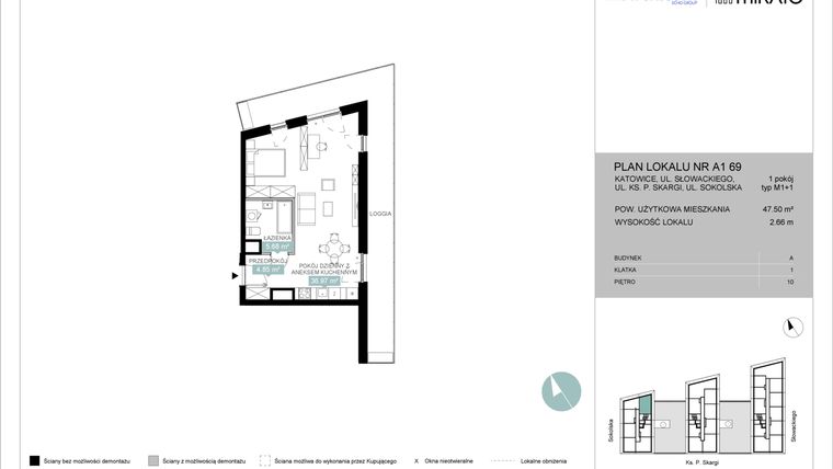 Rzut - Mieszkanie na sprzedaż 1 pokój o powierzchni 47,54 m² - numer A1 69 w Mikato