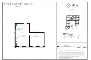 Rzut - Mieszkanie na sprzedaż 2 pokoje o powierzchni 51,38 m² - numer 23 w Miła Resort