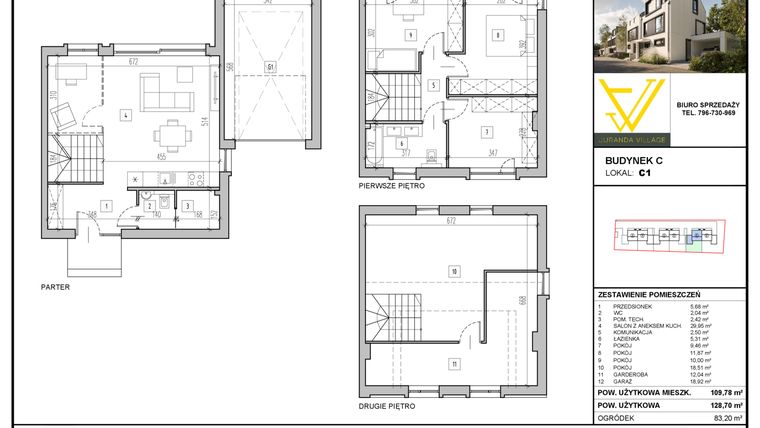 Rzut - Mieszkanie na sprzedaż 4 pokoje o powierzchni 128,7 m² - numer C1 w Juranda Village etap III