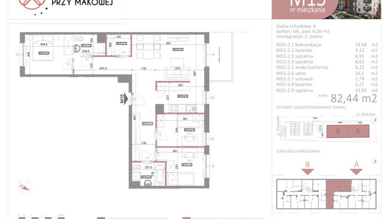 Rzut - Mieszkanie na sprzedaż 4 pokoje o powierzchni 82,44 m² - numer 15 w Przy Makowej