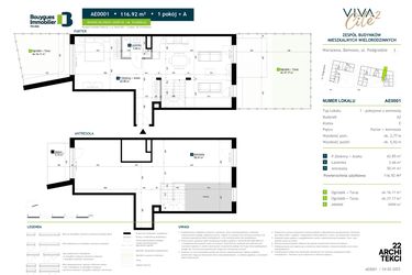 Rzut - Mieszkanie na sprzedaż 1 pokój o powierzchni 116,92 m² - numer AE0001 w Viva Cité 2