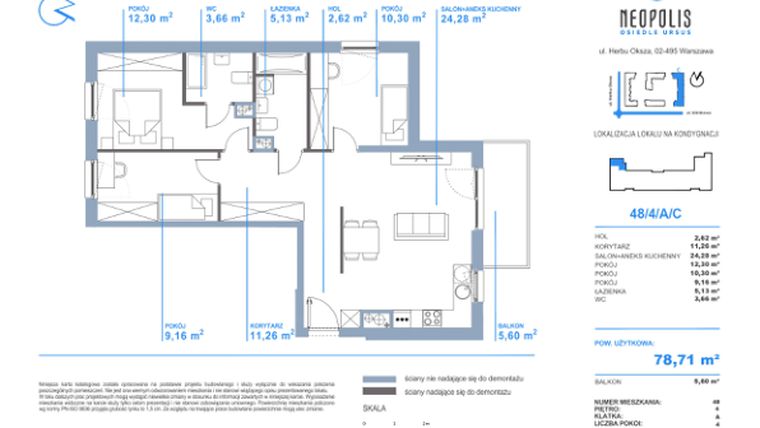 Rzut - Mieszkanie na sprzedaż 4 pokoje o powierzchni 78,71 m² - numer C.48 w Neopolis III