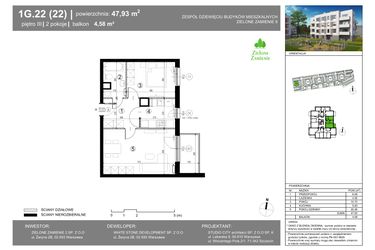Rzut - Mieszkanie na sprzedaż 2 pokoje o powierzchni 47,93 m² - numer 1G.22.22 w Zielone Zamienie IX