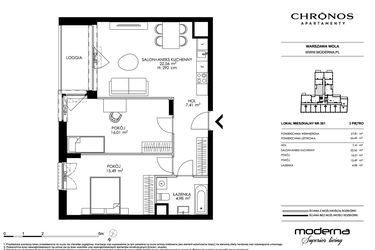 Rzut - Mieszkanie na sprzedaż 3 pokoje o powierzchni 66,45 m² - numer 301 w Chronos