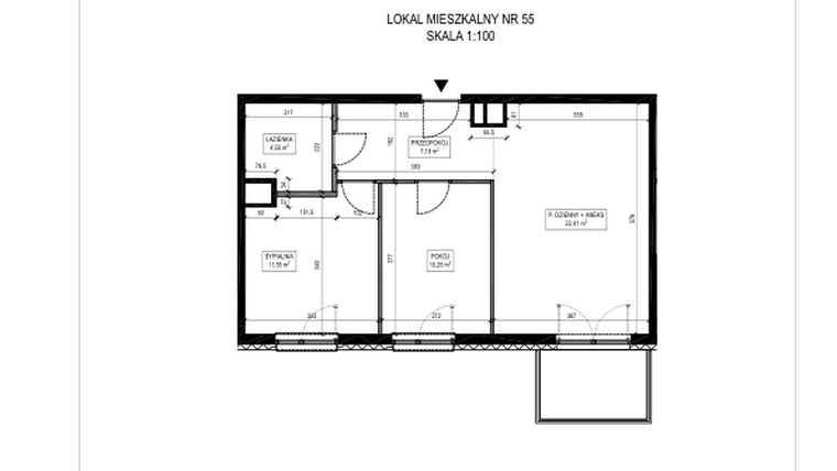 Rzut - Mieszkanie na sprzedaż 3 pokoje o powierzchni 57,49 m² - numer A.55 w Urzecze II