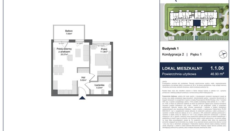 Rzut - Mieszkanie na sprzedaż 2 pokoje o powierzchni 46,9 m² - numer 1.1.06 w Rytelska
