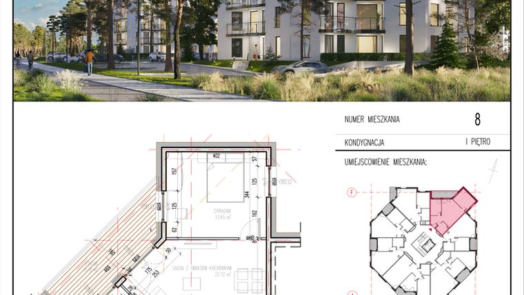 Rzut - Mieszkanie na sprzedaż 3 pokoje o powierzchni 54,88 m² - numer 8 w Grasera 12