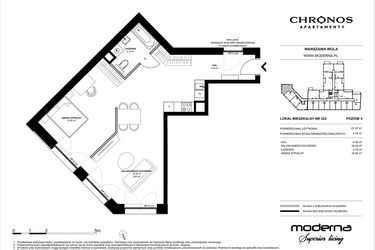 Rzut - Mieszkanie na sprzedaż 2 pokoje o powierzchni 61,87 m² - numer 522 w Chronos etap II