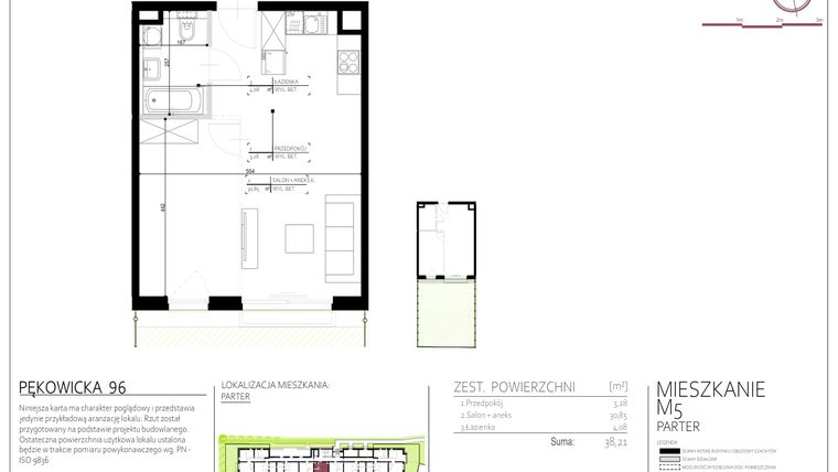 Rzut - Mieszkanie na sprzedaż 1 pokój o powierzchni 38,21 m² - numer 5 w Pękowicka 96