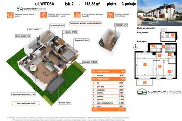 Rzut - Mieszkanie na sprzedaż 6 pokoi o powierzchni 118,56 m² - numer D2 w Osiedle Witosa