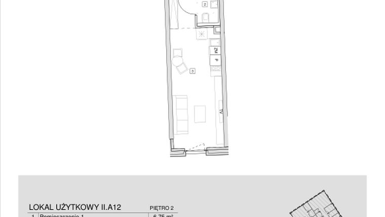 Rzut - Mieszkanie na sprzedaż 1 pokój o powierzchni 27,63 m² - numer II.A.12 w Krakowska 35 - Apartamenty Inwestycyjne