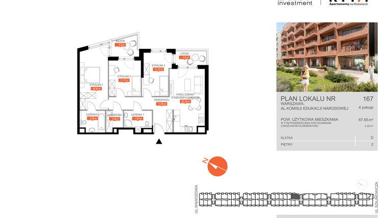 Rzut - Mieszkanie na sprzedaż 2 pokoje o powierzchni 87,65 m² - numer 167 w Apartamenty Rytm na Kabatach