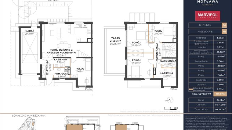 Rzut - Dom na sprzedaż 5 pokoi o powierzchni 138,18 m² - numer D1.M1 w Motława Garden