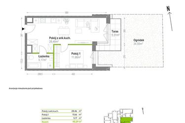 Rzut - Mieszkanie na sprzedaż 2 pokoje o powierzchni 45,29 m² - numer A.A.0.03 w Głębocka Vita