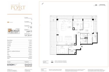 Rzut - Mieszkanie na sprzedaż 4 pokoje o powierzchni 141,36 m² - numer I_22 w Warmiński Port etap V