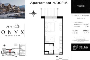 Rzut - Mieszkanie na sprzedaż 1 pokój o powierzchni 27,78 m² - numer NR 0.A15 w Onyx Resort & Spa