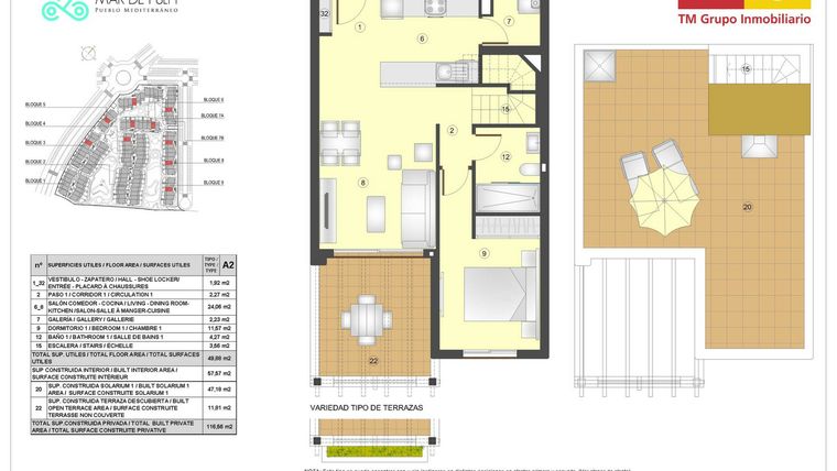 Rzut - Mieszkanie na sprzedaż 1 pokój o powierzchni 58 m² - numer 7B.284 w Mar de Pulpi - Almeria