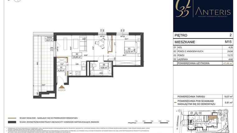 Rzut - Mieszkanie na sprzedaż 2 pokoje o powierzchni 47,48 m² - numer M.15 w Ożarowska 35