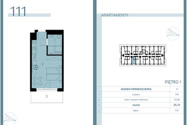 Rzut - Mieszkanie na sprzedaż 1 pokój o powierzchni 25,71 m² - numer 111 w Linea Mare Mrzeżyno