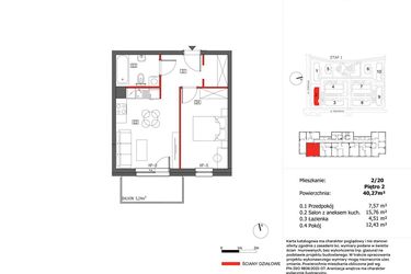 Rzut - Mieszkanie na sprzedaż 2 pokoje o powierzchni 40,27 m² - numer 2/20 w Słoneczny Zakątek
