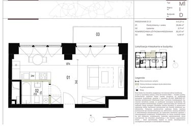 Rzut - Mieszkanie na sprzedaż 1 pokój o powierzchni 30,57 m² - numer D.1.2 w Nowa Stawowa