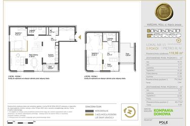 Rzut - Mieszkanie na sprzedaż 4 pokoje o powierzchni 119,96 m² - numer WKJ-LM-15 w Wola Księcia Janusza